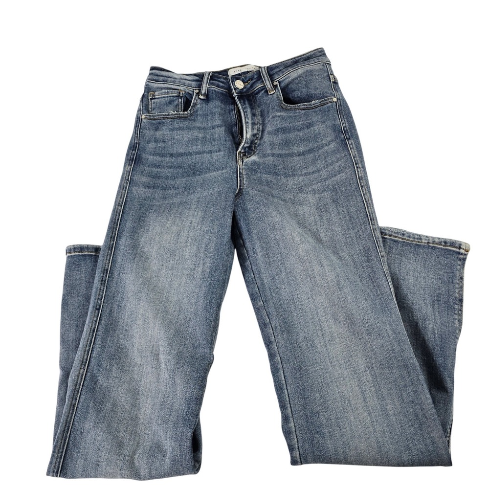 Risen Jeans Womens High Rise Straight Leg  Wash‎ Denim Side Slit RDP5183 7/28